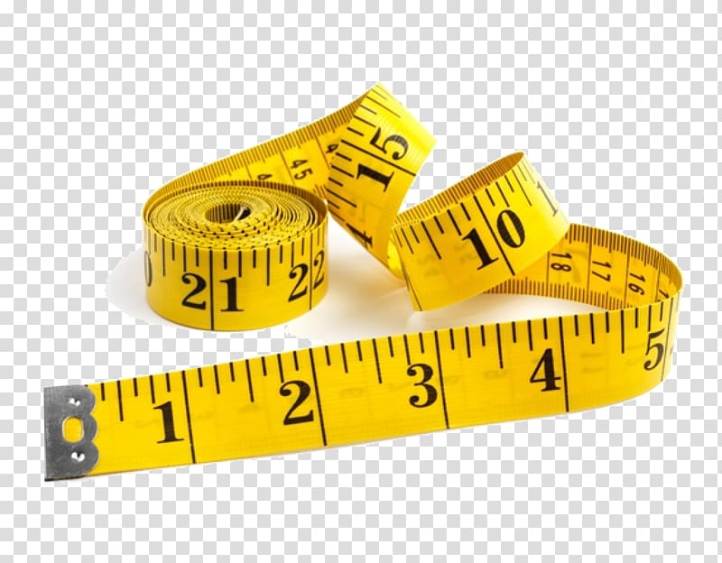 Tailors tape measure cut out against a white background. Yellow