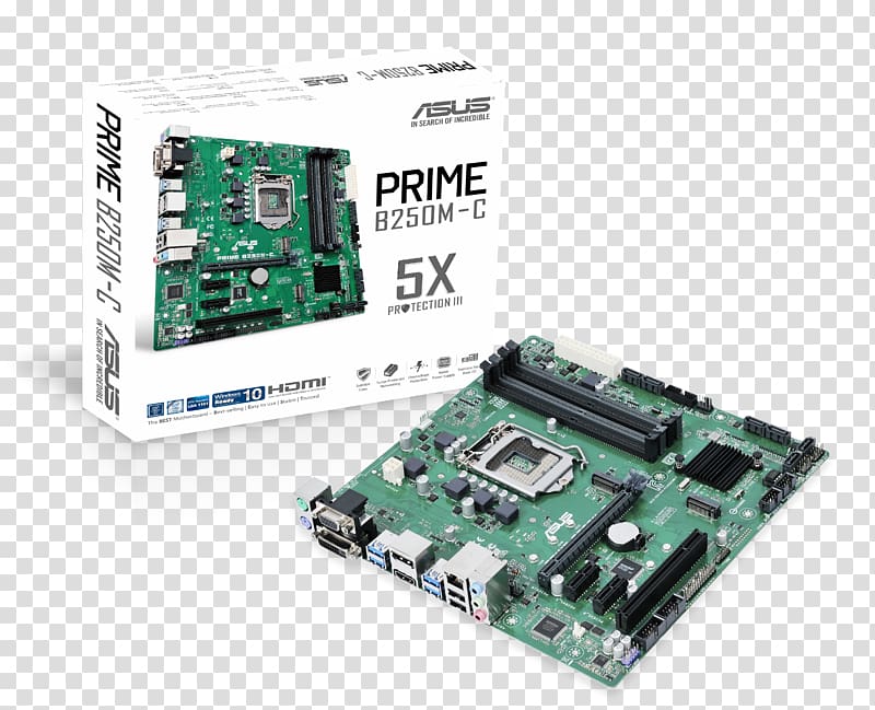microATX LGA 1151 CPU socket Asus PRIME B250M-PLUS Motherboard, Intel Turbo Boost transparent background PNG clipart