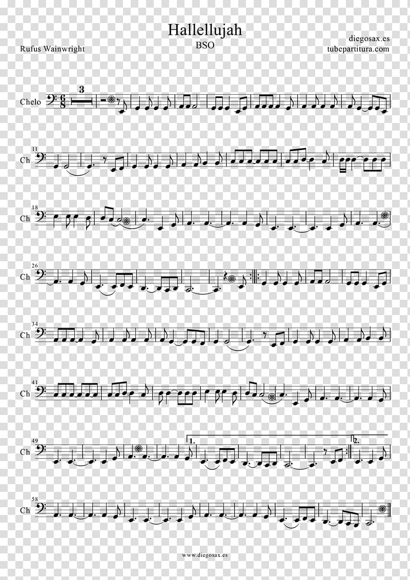 Sheet Music Clef Trombone Hallelujah, sheet music transparent background PNG clipart