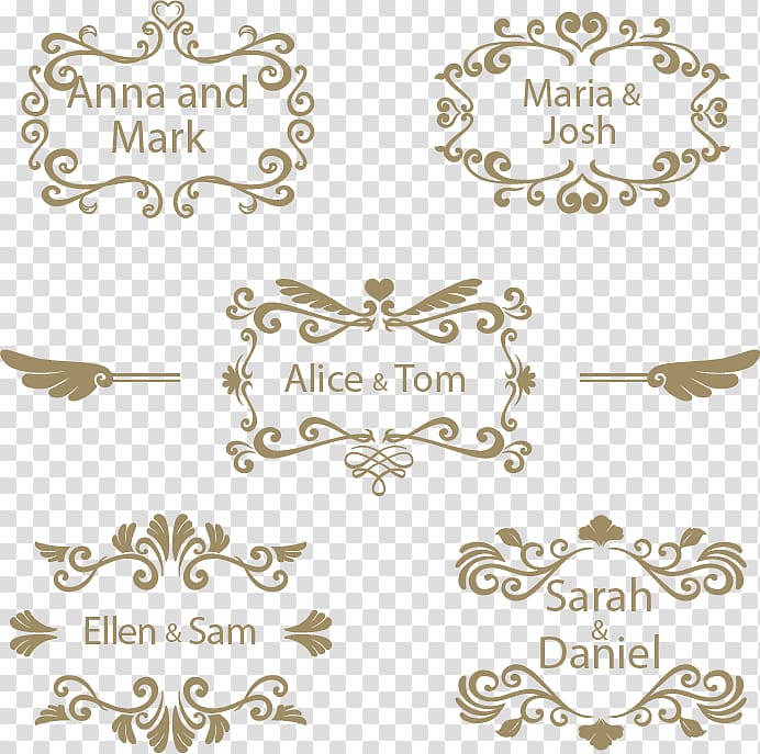 brown floral frame with name text, Wedding invitation Euclidean Vintage clothing Marriage, Vintage style lace transparent background PNG clipart