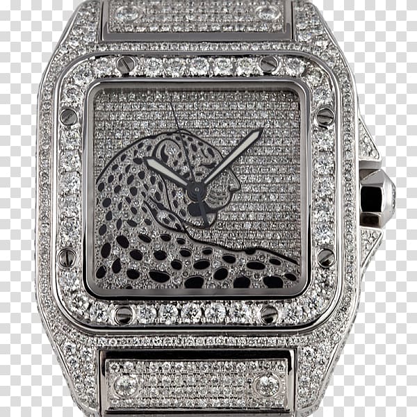 Cartier Santos 100 Watch Leopard Diamond, watch transparent background PNG clipart