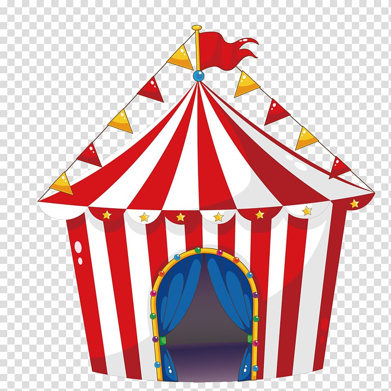 white and red carnival tent illustration, Tent Circus Carnival Illustration, Circus transparent background PNG clipart