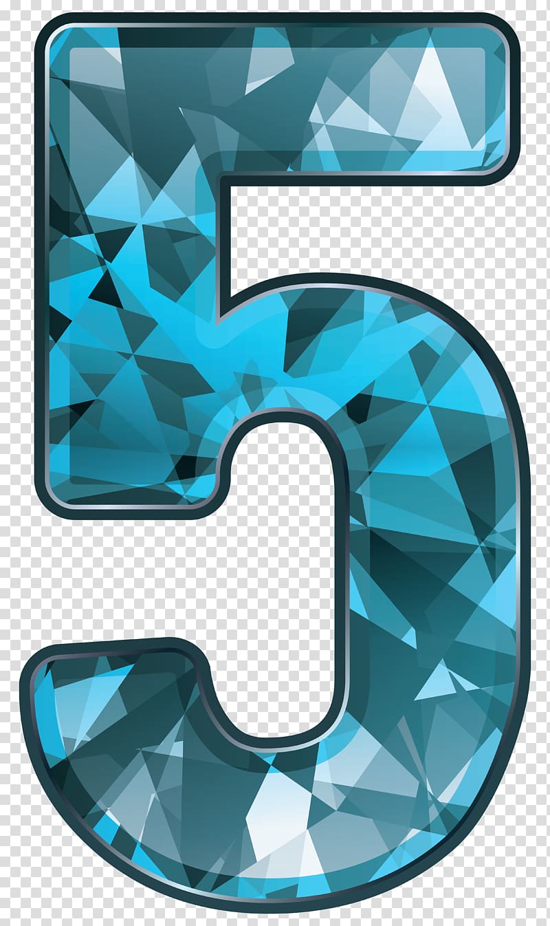 blue and white number 5 illustration, , Blue Crystal Number Five transparent background PNG clipart