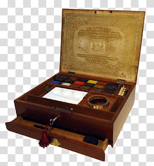 Box Paper Watercolor painting, Vintage wooden box painting tools transparent background PNG clipart thumbnail