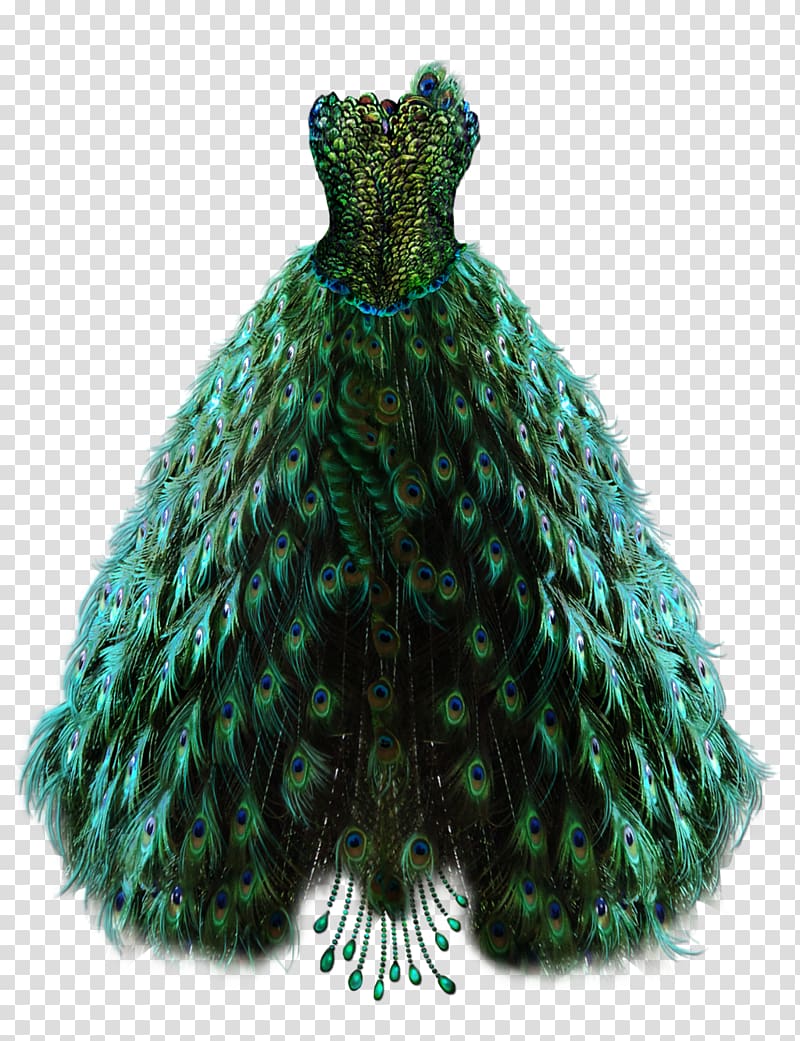 green peacock long dress, Wedding dress Robe Peacocks Gown, peacock transparent background PNG clipart