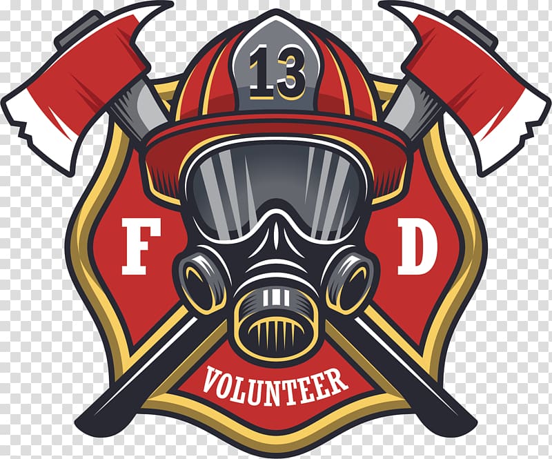 red and white Fire Department Volunteer logo, Firefighter Sticker Decal Fire department, Axe transparent background PNG clipart
