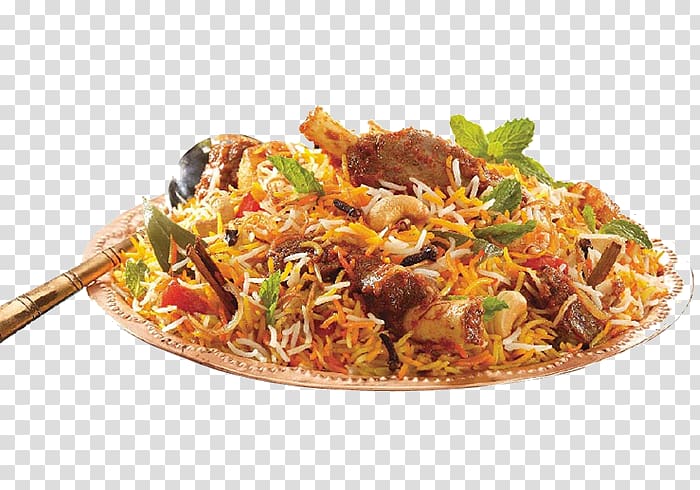 fried noodles on brown plate, Hyderabadi biryani Mutton pulao Dampokhtak Korma, seekh kebab transparent background PNG clipart