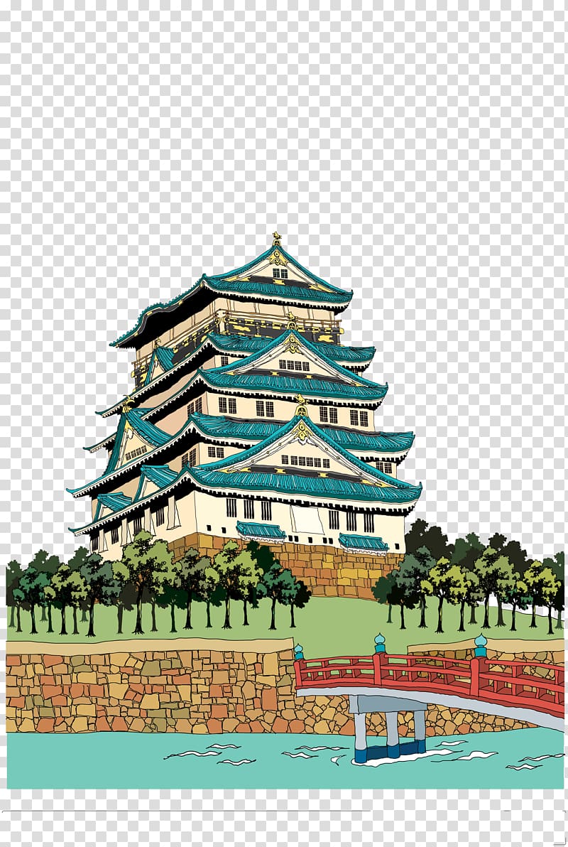 Himeji Castle Japanese castle Illustration, Cartoon Japan Odawara Castle transparent background PNG clipart