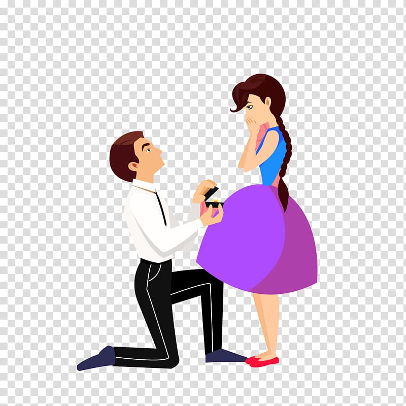 man proposing on woman animated illustration, Marriage proposal, Men and women to marry transparent background PNG clipart