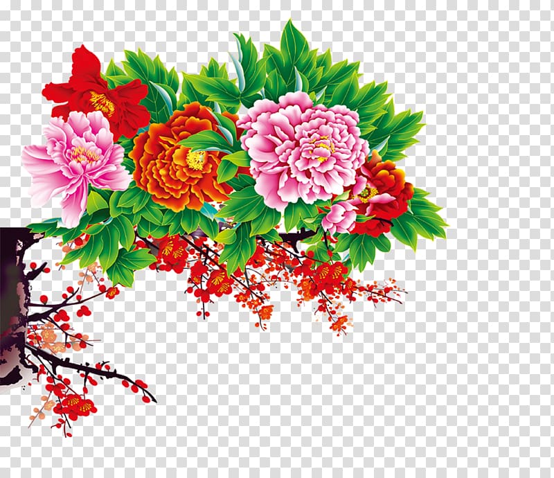 Flower bouquet Chinese zodiac Pattern, peony transparent background PNG clipart