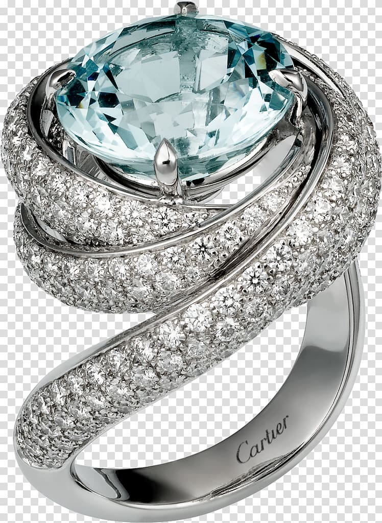 Engagement ring Wedding ring Cartier Jewellery, aquamarine rings transparent background PNG clipart