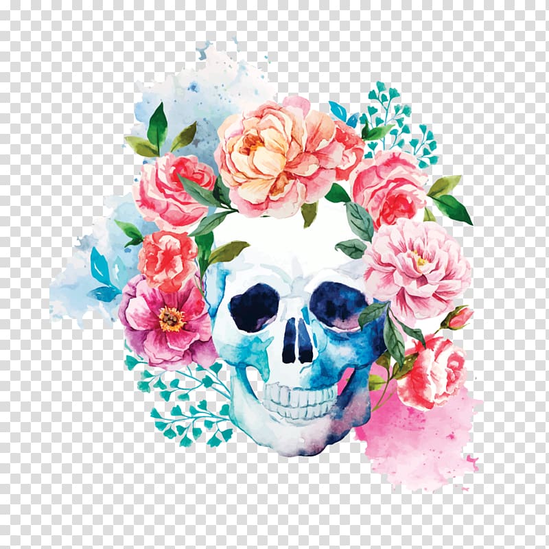 T-shirt Skull Calavera Flower Human skeleton, T-shirt transparent background PNG clipart