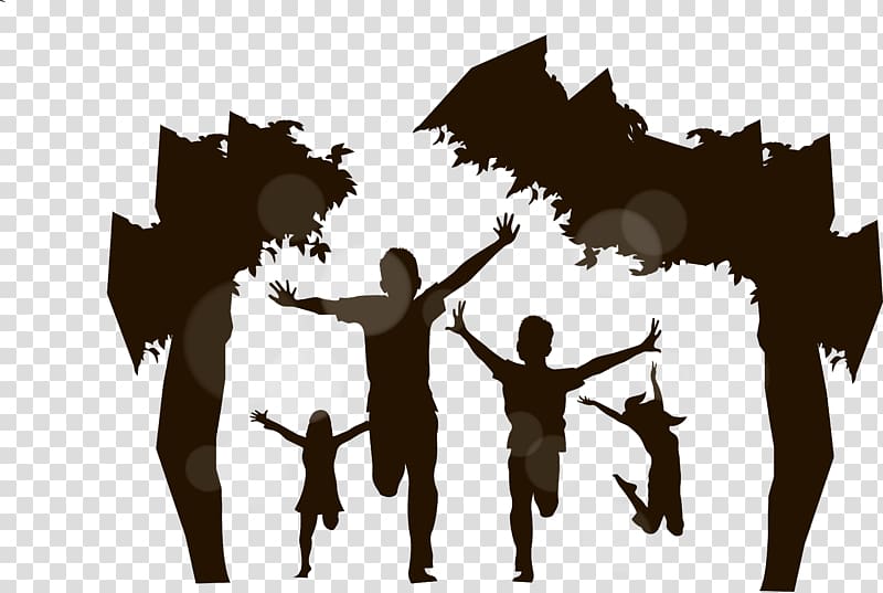silhouette of four children's , Silhouette Child, Children silhouette figures transparent background PNG clipart