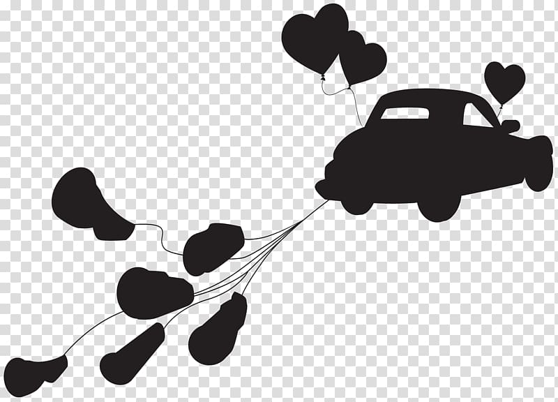 black vehicle and heart balloons illustration, Marriage Silhouette , Wedding Car just Married Silhouette transparent background PNG clipart