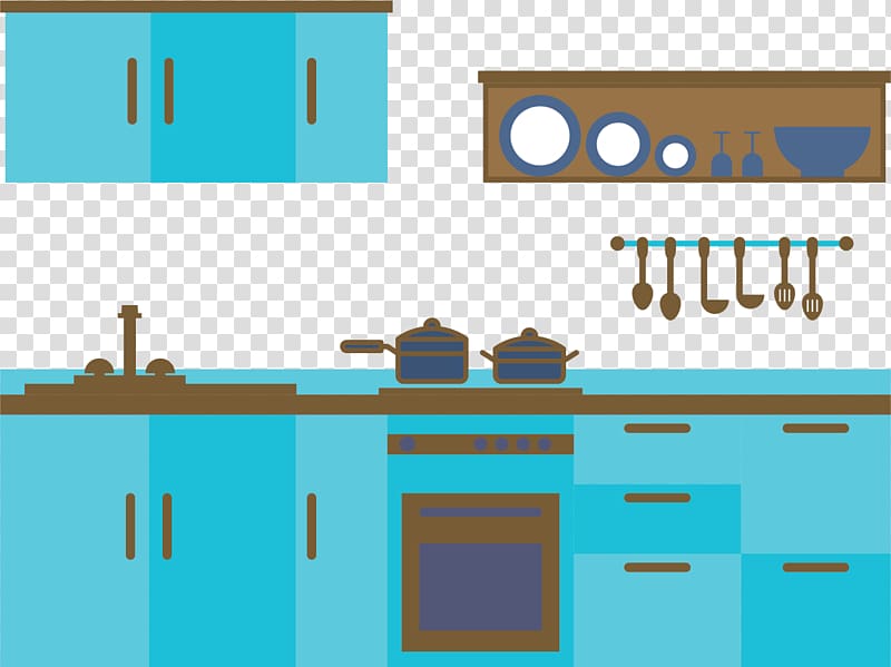 Kitchen House Apartment, Blue central kitchen transparent background PNG clipart