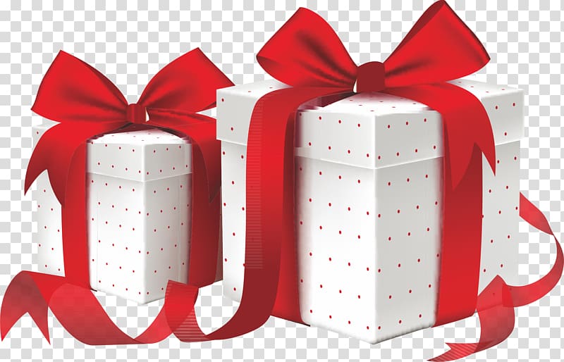 two red-and-white gift boxes, Gift Decorative box Ribbon , Gift transparent background PNG clipart