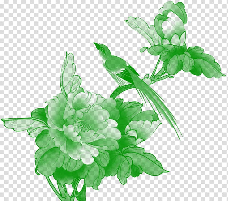China Chinese painting Bird-and-flower painting, Green Flowers transparent background PNG clipart