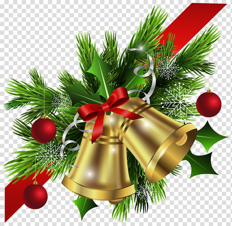 Christmas mistletoe and bell illustration, Christmas decoration , Christmas Red Bow and Bells Corner transparent background PNG clipart