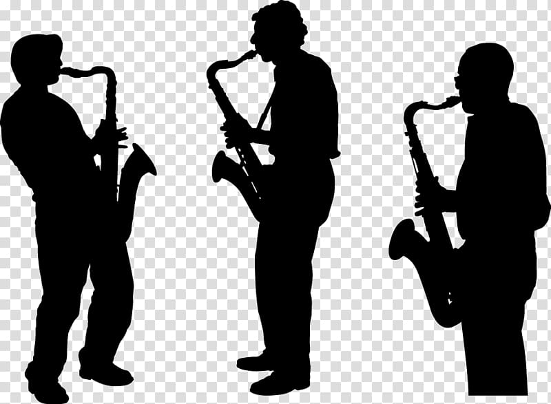 Saxophone Silhouette Musician Musical ensemble, Three saxophone silhouette figures transparent background PNG clipart