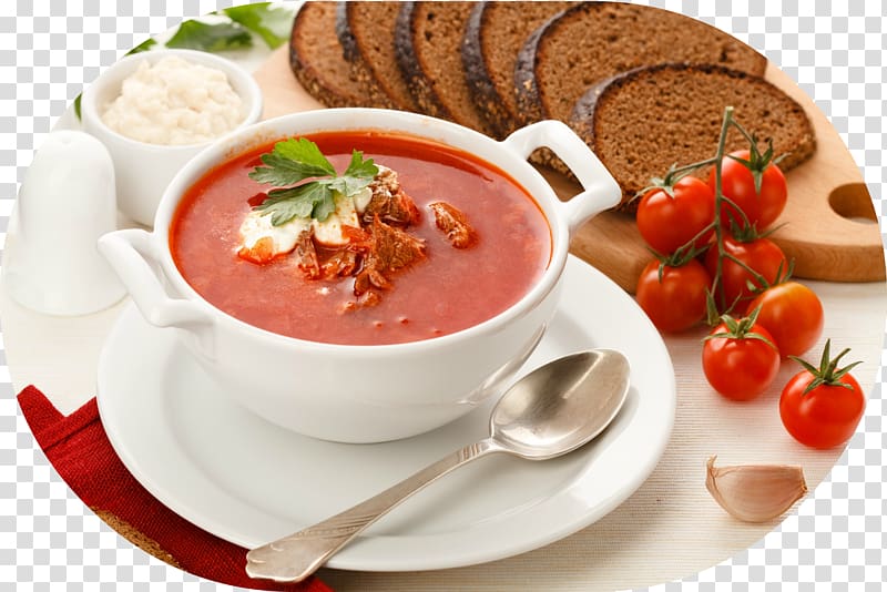 Borscht Rye bread Ukrainian cuisine Russian cuisine Tomato soup, lunch transparent background PNG clipart
