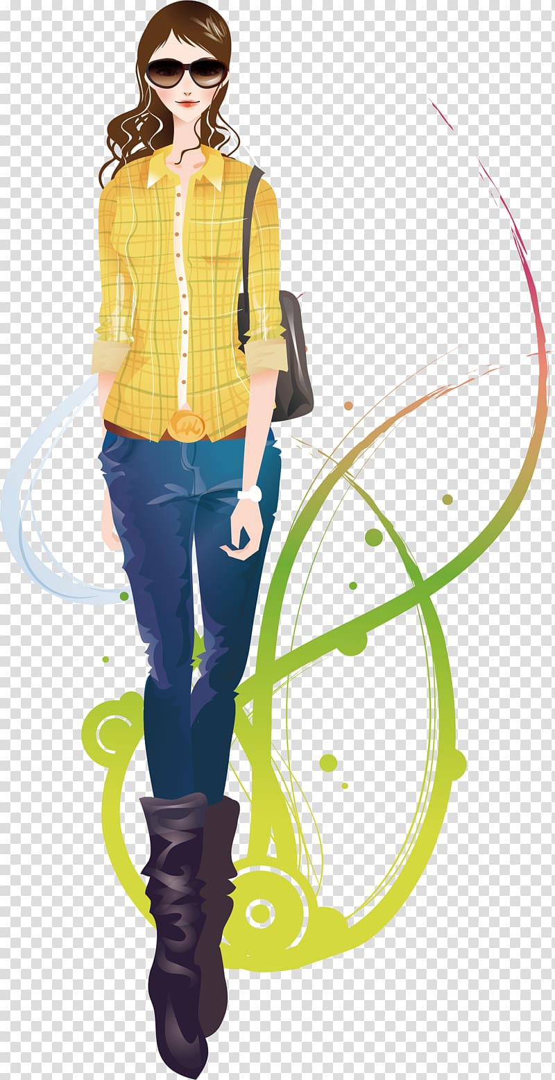 woman wearing yellow sport shirt , Fashion illustration Fashion design Illustration, Girl shopping transparent background PNG clipart