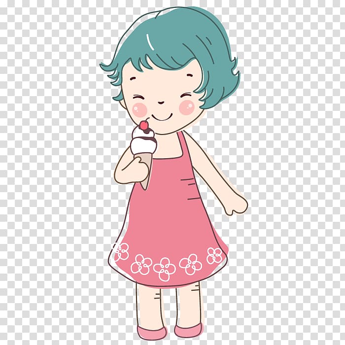 Ice cream Biscuit roll Eating Illustration, Girl eating ice cream transparent background PNG clipart