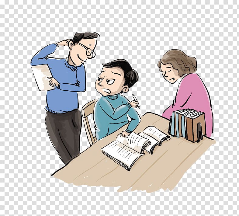 Child Parent Mother Son Cartoon, Parents accompany their children doing their homework transparent background PNG clipart