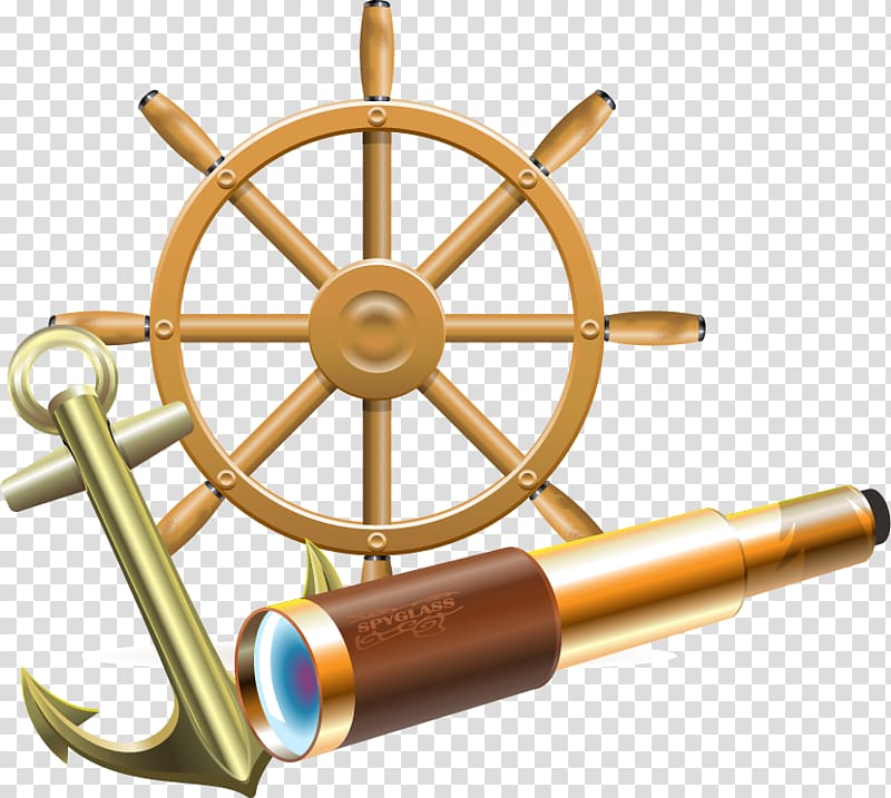 Ships wheel , Telescope boat anchored to material transparent background PNG clipart