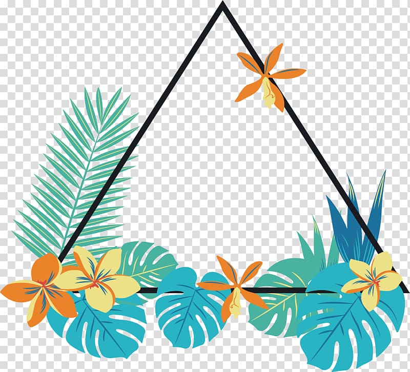 triangular green and orange leaves and flowers border, Musa basjoo Euclidean , Triangle banana leaf border transparent background PNG clipart