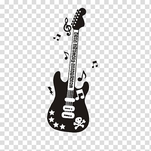 Bass guitar Black and white Musical note, guitar transparent background PNG clipart