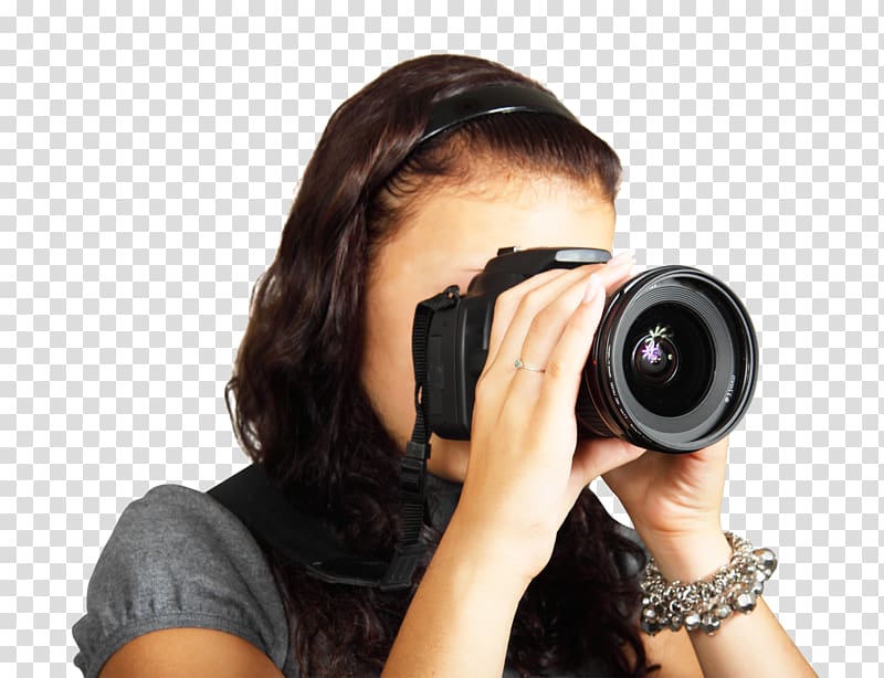 woman holding DSLR camera, Camera grapher , Young Female grapher Taking transparent background PNG clipart