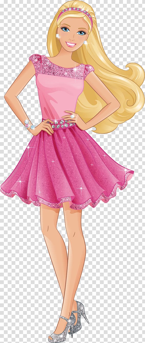 Barbie , Barbie , girl wearing pink mini dress illustration transparent background PNG clipart