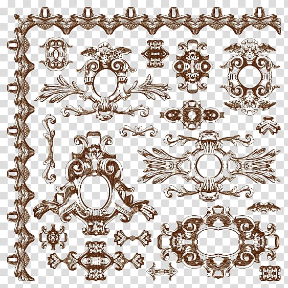 brown floral painting, Ornament Baroque Drawing, Vintage border pattern transparent background PNG clipart