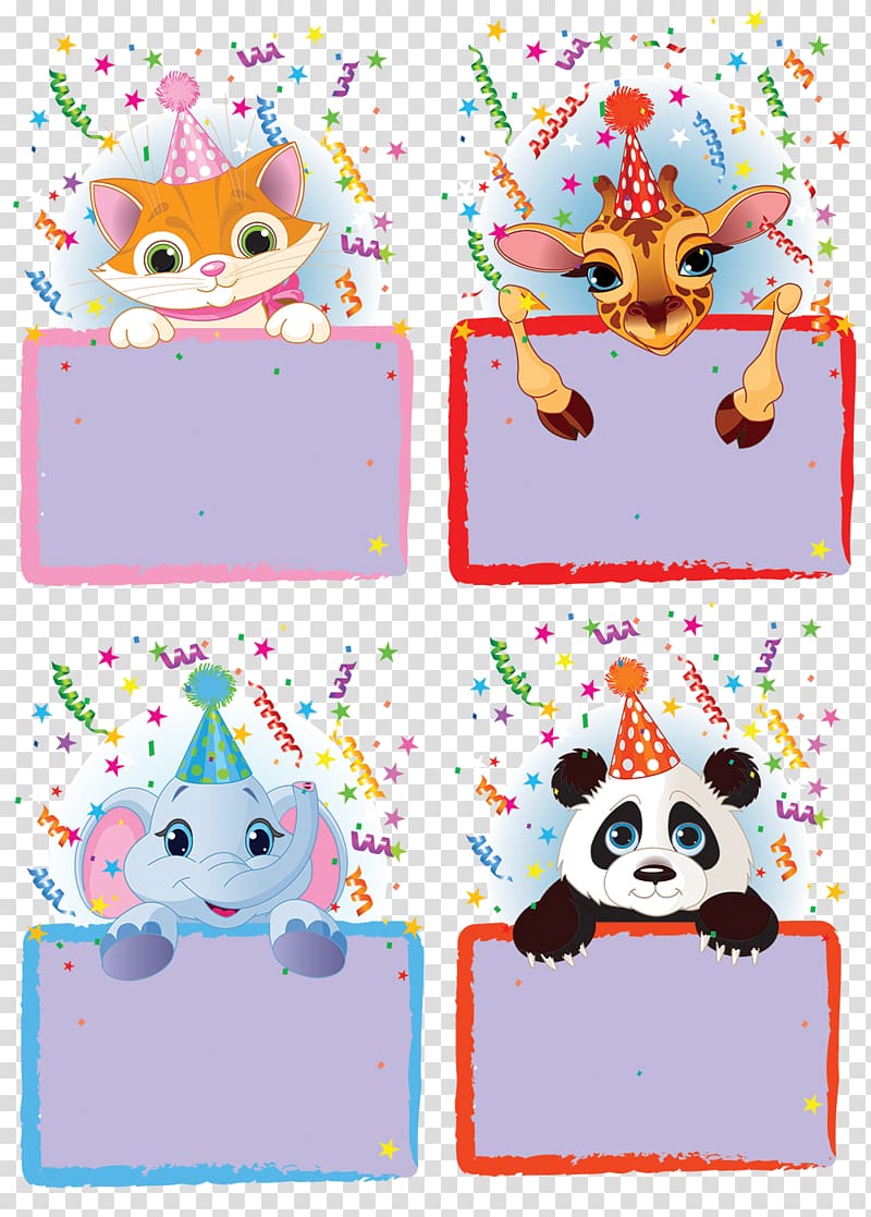 cat, elephant, panda, and giraffe screenshot, Cartoon Ornament, Animal Border free transparent background PNG clipart