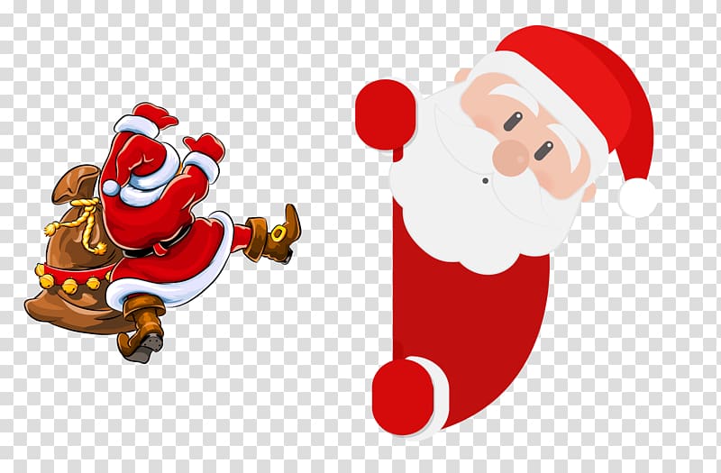 Rudolph Santa Claus Village Reindeer Gift, Two Santa Claus transparent background PNG clipart