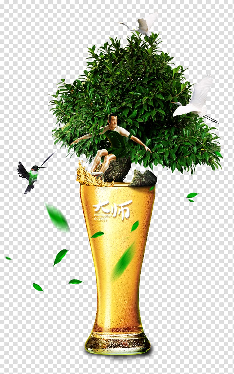 Beer Wine Poster Cup, A man who surfs on a beer transparent background PNG clipart