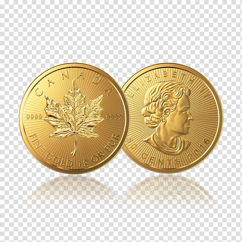 Gold coin Gold coin Canadian Gold Maple Leaf, gold coins floating material transparent background PNG clipart