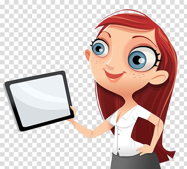 Tablet Computers Laptop Cartoon, business woman transparent background PNG clipart