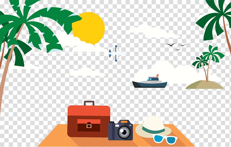 Beach Poster Illustration, Enjoy the holiday sunshine transparent background PNG clipart