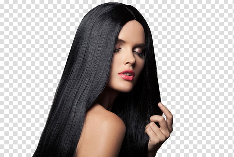 woman wearing red lipstick, Artificial hair integrations Hairstyle Hair coloring Human hair color, Long straight hair models transparent background PNG clipart