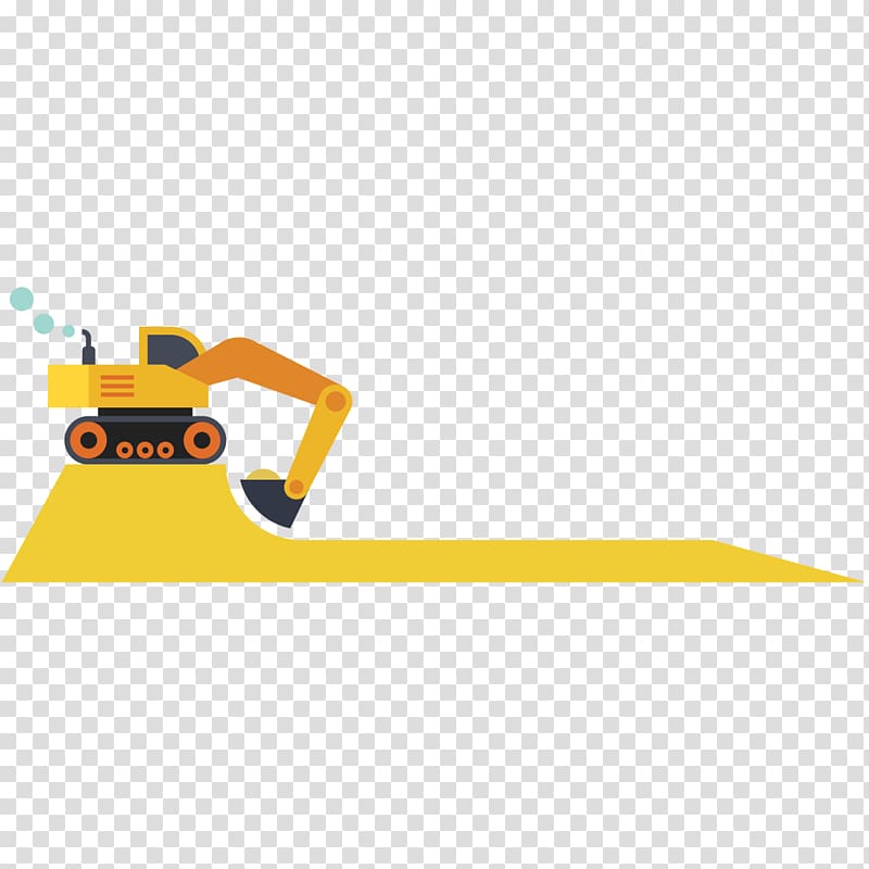 Yellow Excavator Vecteur, Flat shovel car transparent background PNG clipart
