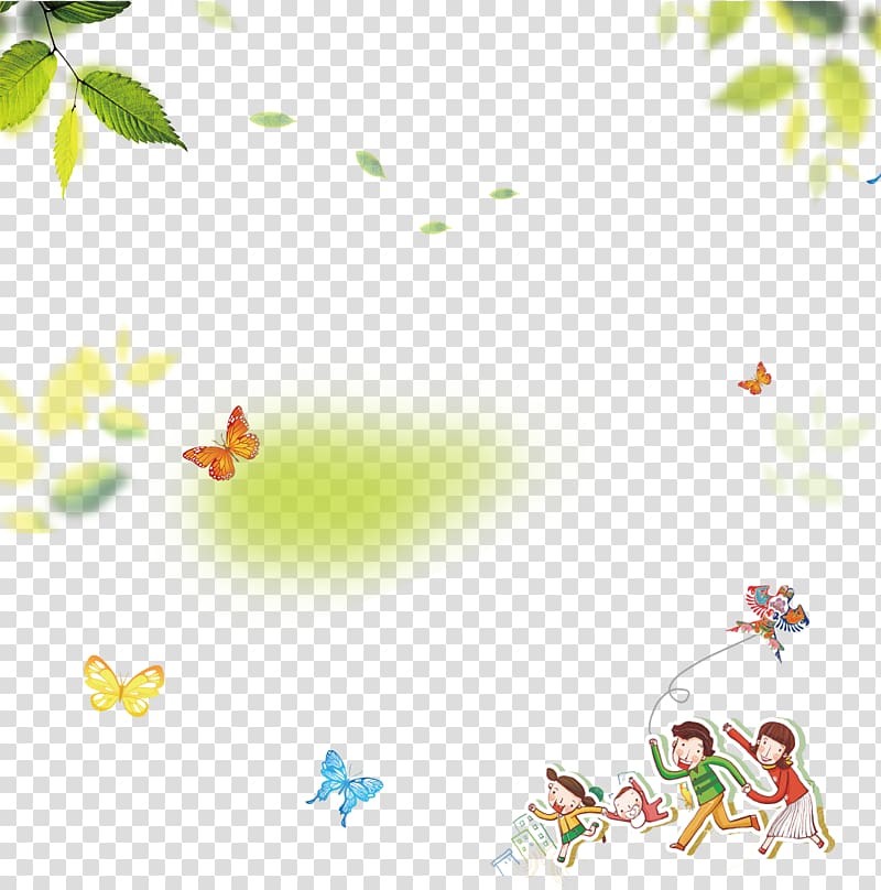Flight Kite, Cartoon kite child with butterfly leaves background transparent background PNG clipart