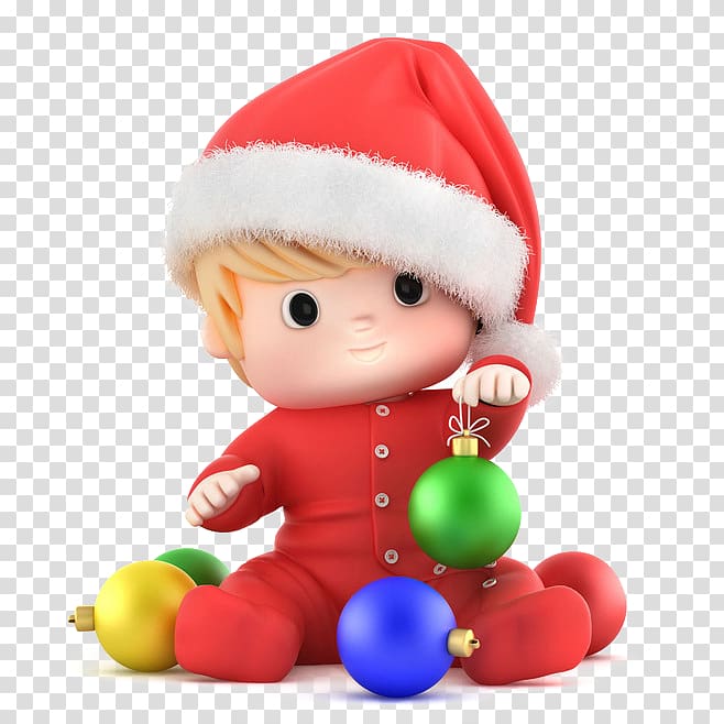 3d ball sitting in christmas hats kids transparent background PNG clipart