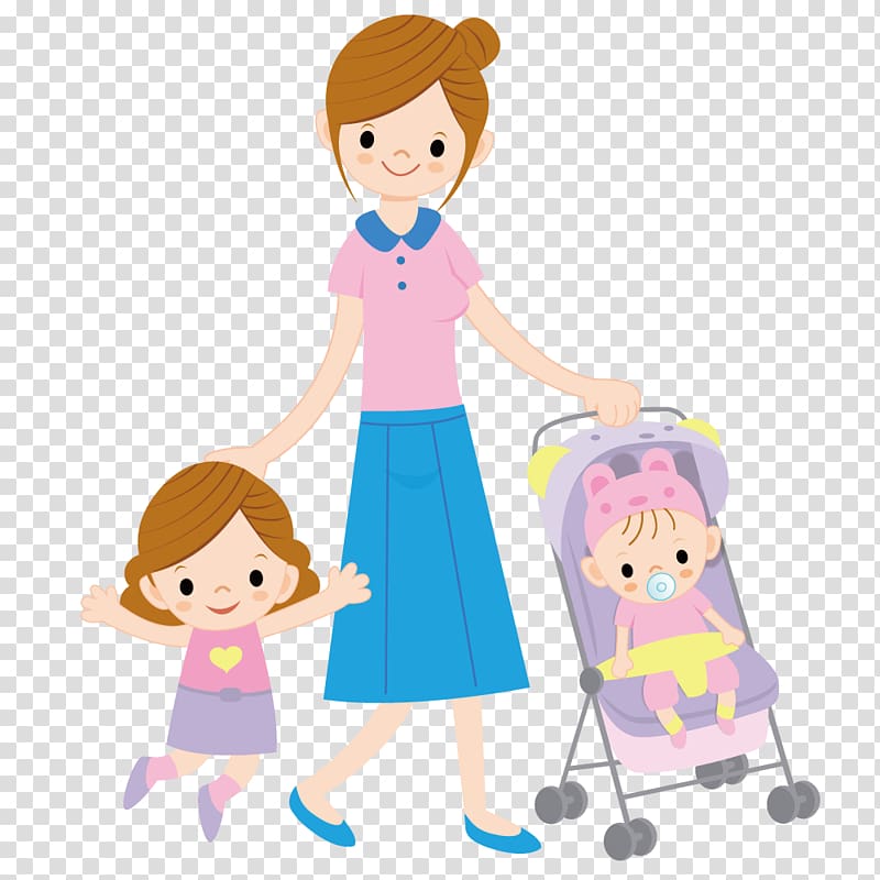 Child Mother Cartoon Illustration, Mother with children playing transparent background PNG clipart