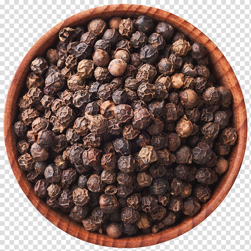 brown seeds in brown wooden bowl, Black pepper Sri Lankan cuisine Jamaican cuisine Spice Chili pepper, Dry black pepper transparent background PNG clipart