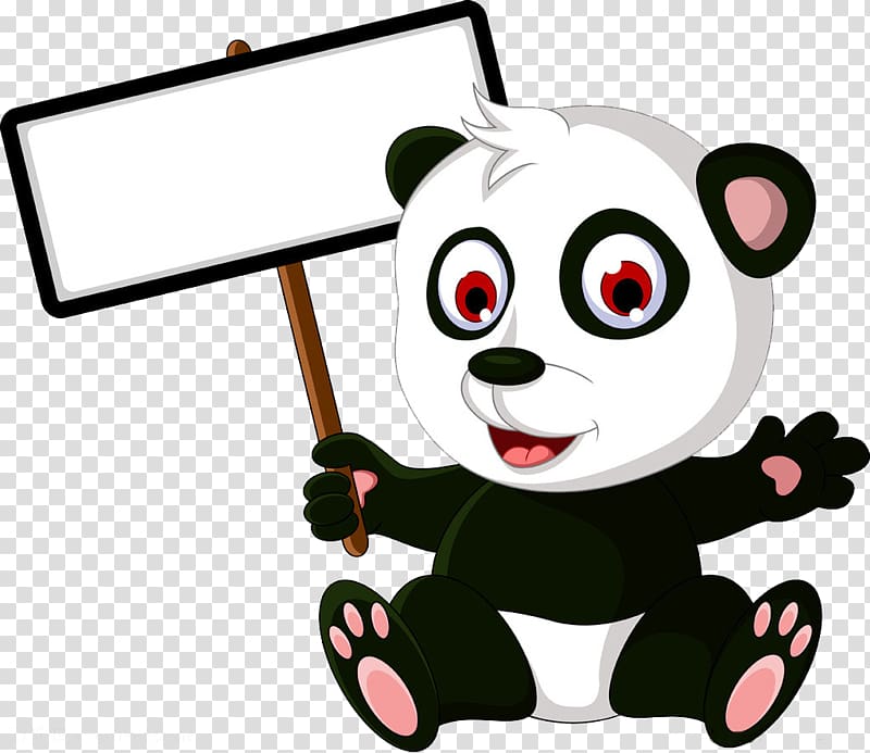 Giant panda Baby Bears Cartoon, Panda holding a billboard transparent background PNG clipart