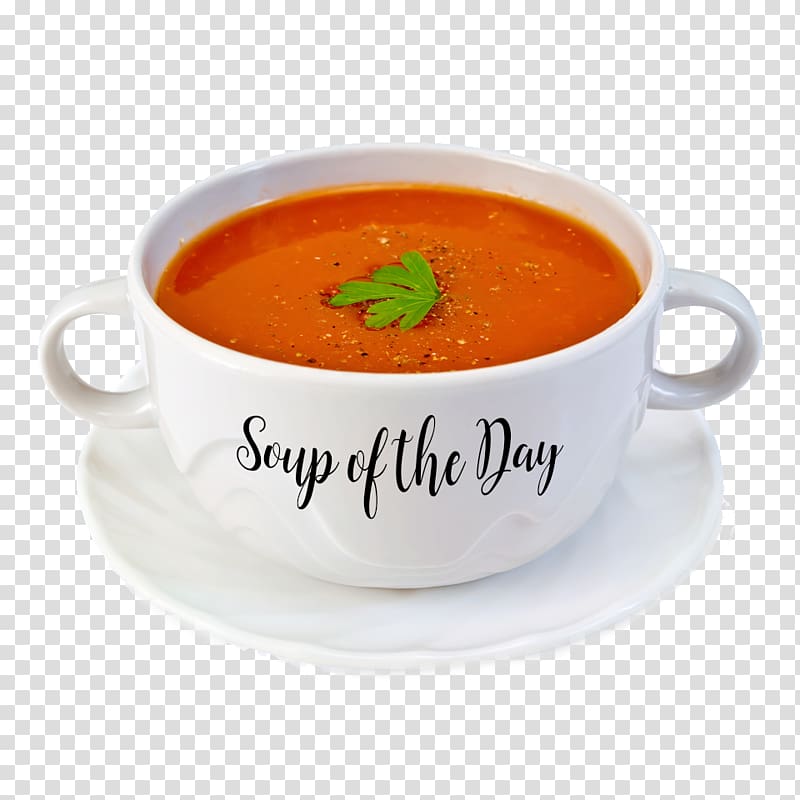 white ceramic mug with saucer illustration, Tomato soup Gazpacho Cloth Napkins, soup transparent background PNG clipart