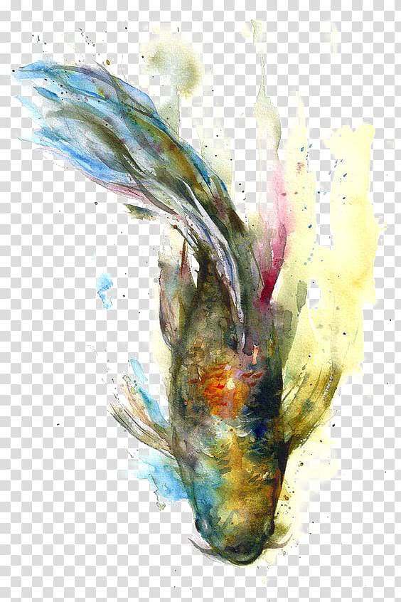 green and teal koi fish painting, Koi Watercolor painting Goldfish, Watercolor fish transparent background PNG clipart