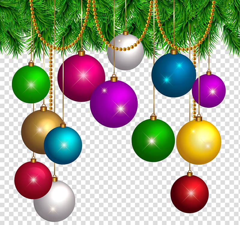 assorted-color baubles art, Christmas decoration Santa Claus Christmas ornament , Christmas Decoration transparent background PNG clipart