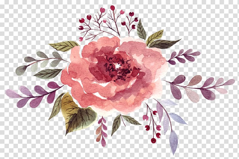 pink rose flower , Watercolor painting, Watercolor flowers transparent background PNG clipart